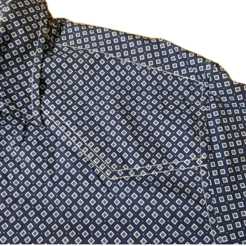Rafter C Proflex 45 Pearl Snap Shirt Med Rockabilly Western Rodeo Geometric Navy